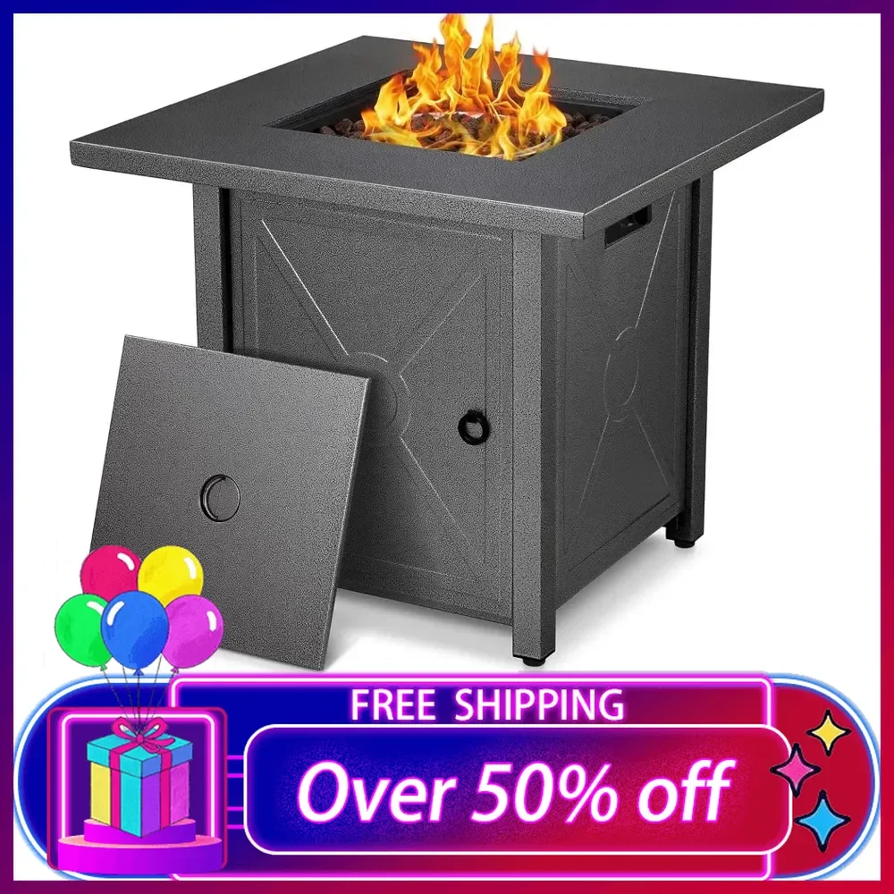 

28'' Propane Fire Pit Table,40000BTU,Outdoor Fire Pit with Lava Racks,Lid&Rain Cover.Smokeless Gas Fire Pit Table