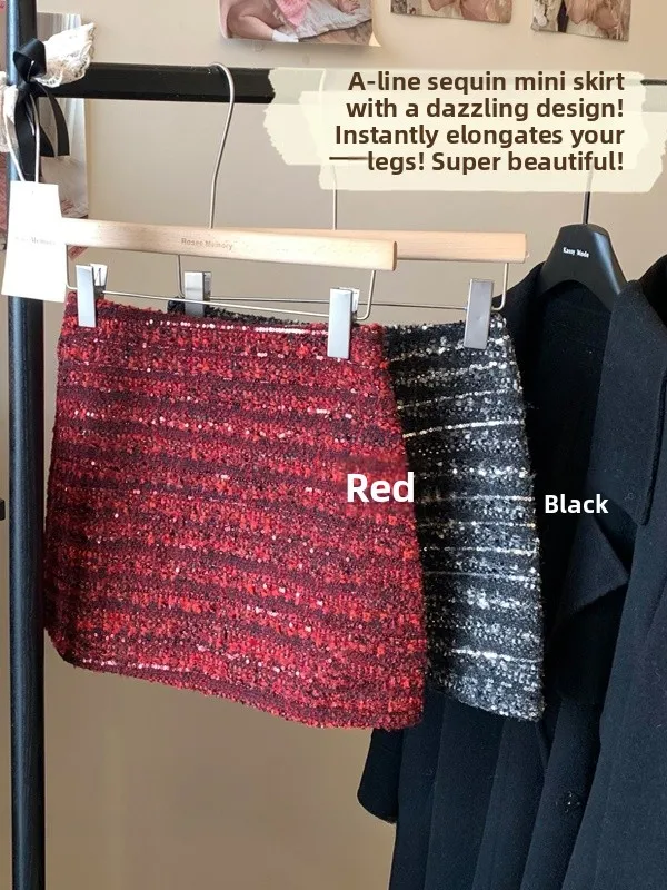 

Юбка А-силуэта большого размера с пайетками, не просвечивающая, женская, осенне-зимняя, новая, уникальная, с эффектом высокого класса, облегающая