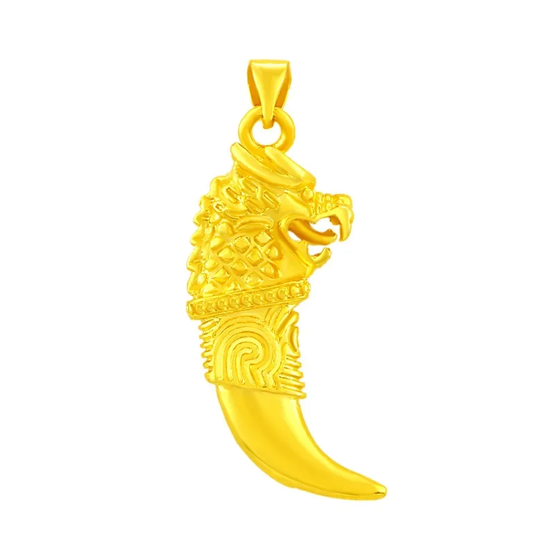 Solid Yellow Gold color wolf tooth domineering for men father bro Charm fine Jewelry Gold Jewelry Necklace Accessories