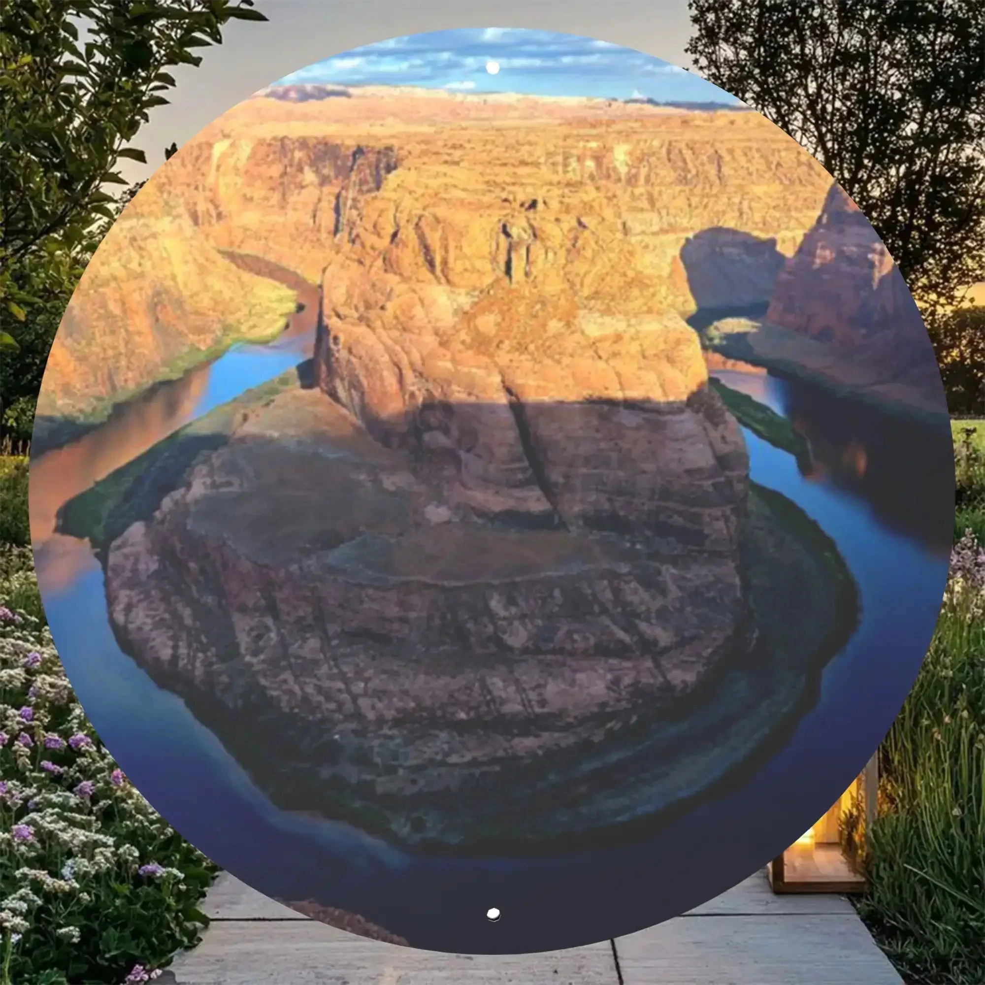 1 Piece of Vintage Route 66 Circular Metal Wall Art - Featuring Grand Canyon Scenery, Monument Valley, and Route 66 Views, Rust-Resistant Aluminum H