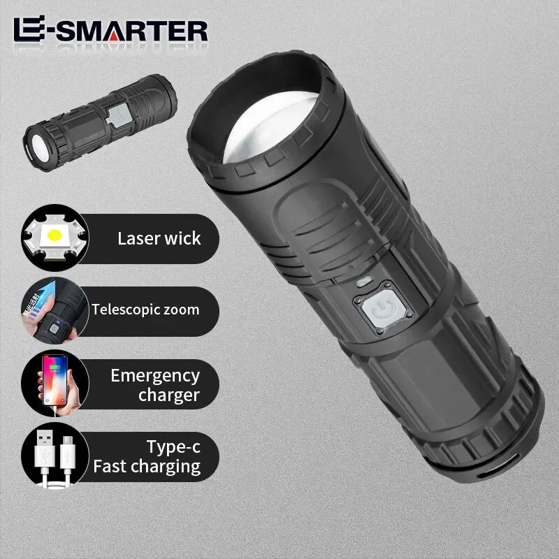 Telescopic Zoom Laser Powerful LED Flashlight USB Rechargeable Waterproof Zoom Fishing Hunting LED Flashlight