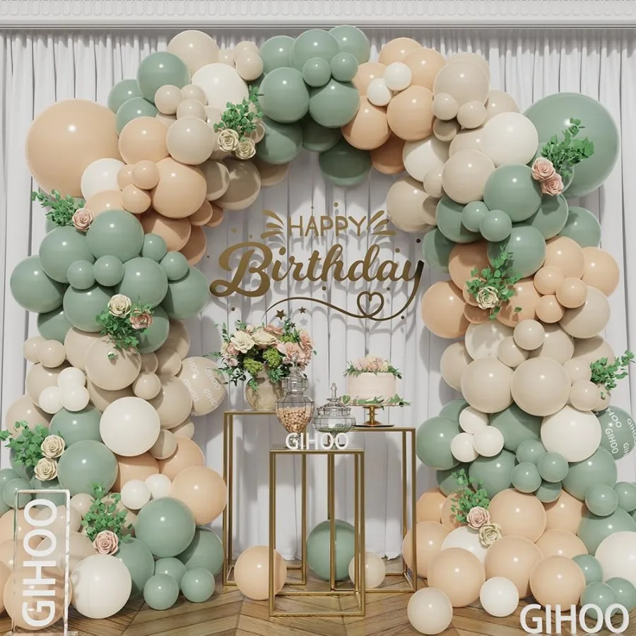 

Dusty Green Balloon Arch Kit 162PCS Nude Sand White Neutral Apricot Matte Balloons for Baby Shower Wedding Birthday Party Decor