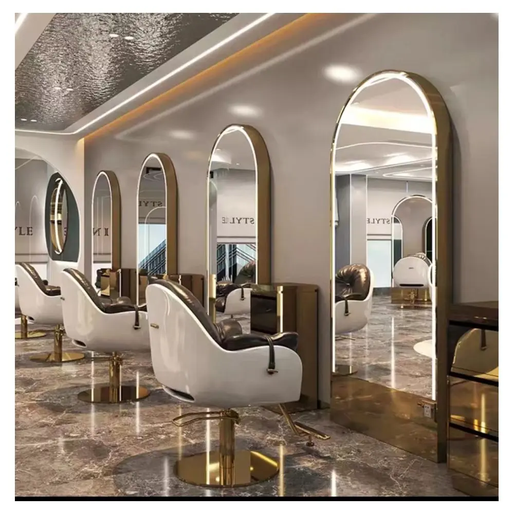 LED Mirror Set, 3pcs Dimmable Anti-Fog Salon Hair Styling Station, Touch Control, Wall-Mounted Vanity Mirror for Barber Shop