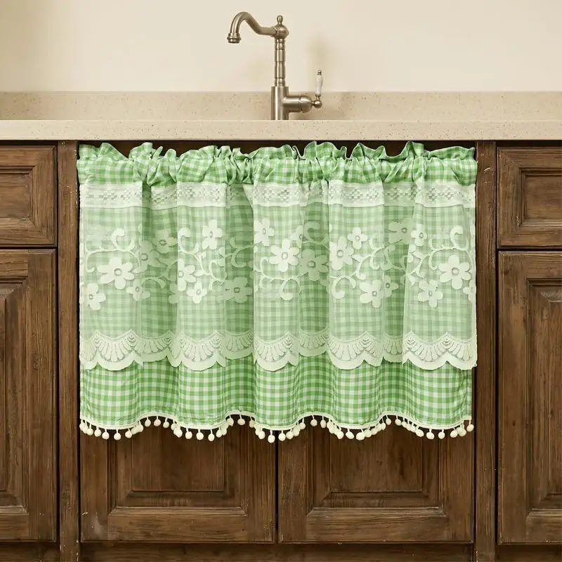 Kitchen Short Curtain Lace Embroidery Half Curtain Rod Pocket Light Filtering Decor Curtain For Cabinet Window Home Decor Use