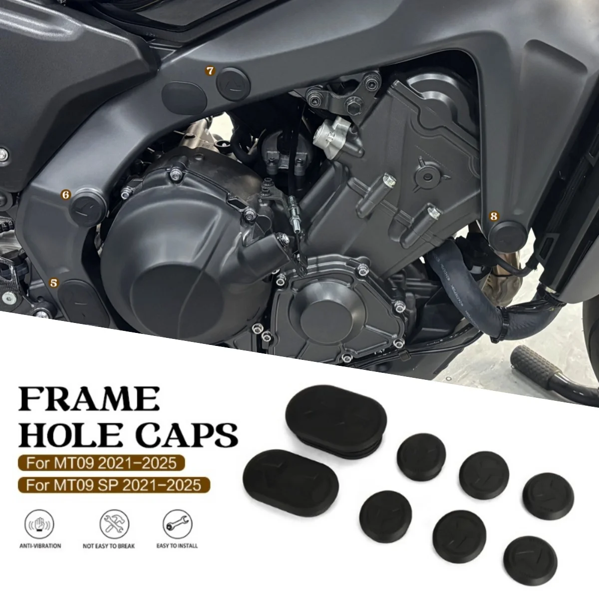 

Подходит для YAMAHA MT 09 MT-09 SP MT09 SP, заглушки для отверстий в раме, заглушки 2021 2022 2023 2024 2025, комплект украшения крышки рамы мотоцикла