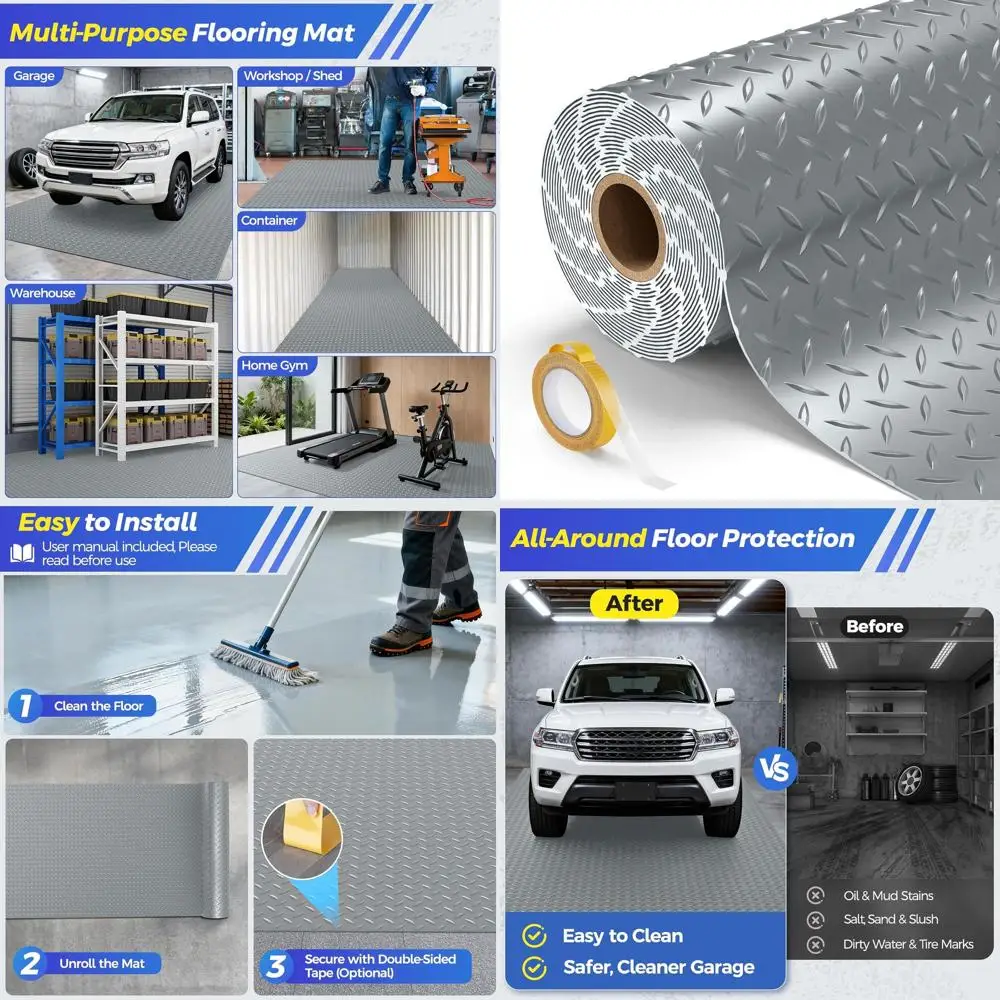 

Прочные резиновые коврики для гаража толщиной 2,8 мм для автомобилей, мастерских и прицепов - дизайн с алмазным узором