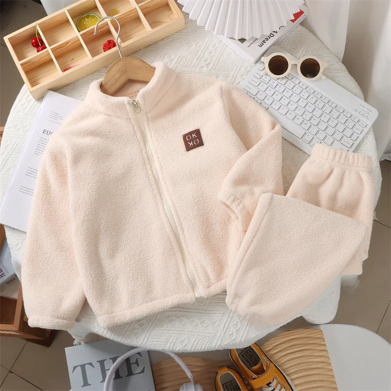 Kids Winter Polar Fleece Suits Children Comfortable Zipper Coats+Pants 2Pc Outfits Boys Girls Autumn Outdoor Casual Thermal Sets