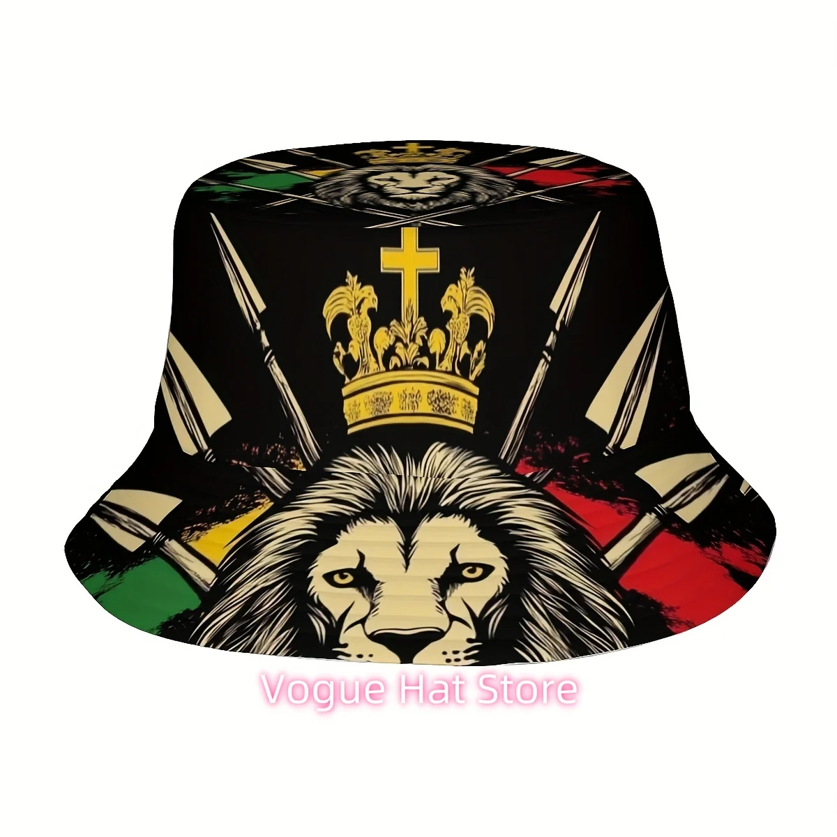 1pc A Gorgeous Lion with a Crown Men's and Women's All-in-one Full Print Casual Fashion Style Fisherman Hat, Suitable for Outdoo