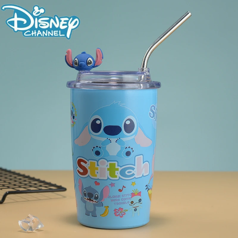 New Stitch Thermos Mug Anime Cartoon Character Disney Accessories Stainless Steel Portable Cute Straw Coffee Mug Christmas Gift