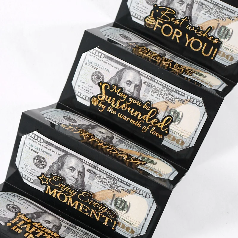 1 Set Schwarz-Goldene Faltbare Glückwunschkarten-Umschläge mit Glitzer-Kuchen-Design für Geldgeschenke, Geburtstagsfeier-Zubehör – Detail 4