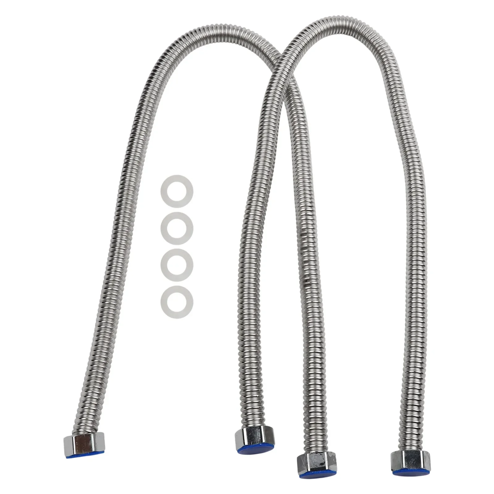 High Temperature Resistant Stainless Steel Hose Set Two Flexible Connectors at 34 Inches Each for Secure Water Connections