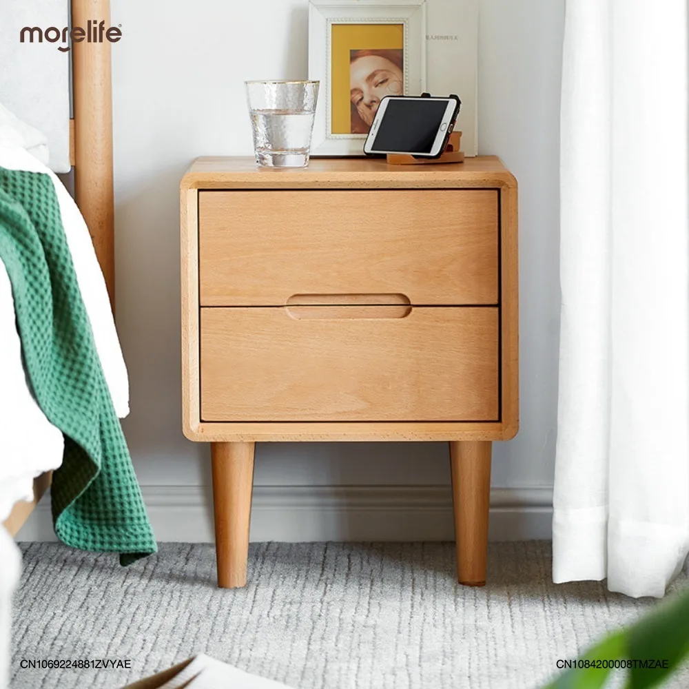 

Full Solid Wood Bedside Table Modern Minimalist Bedroom Furniture Double Drawn Storage Bucket Cabinet Nightstands Furniture K01