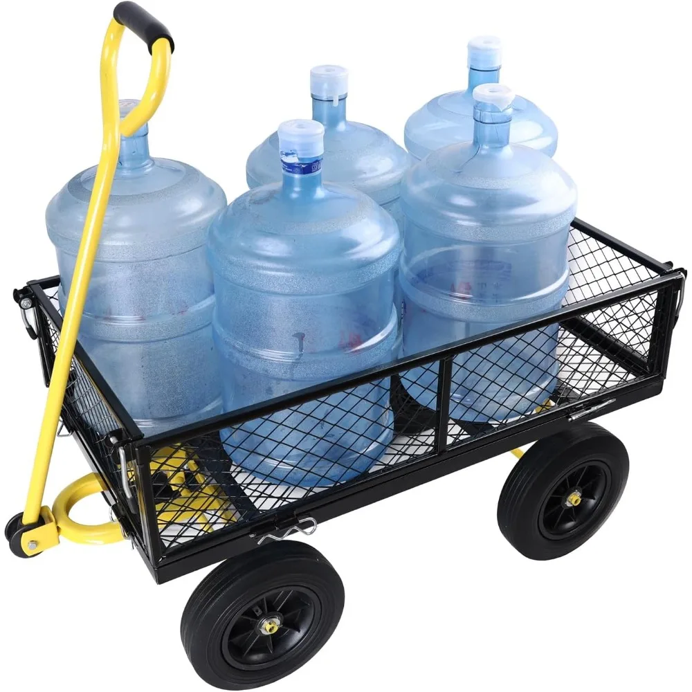 Farm and Garden Utility Wagon - Removable Sides, Heavy-Duty Dump Cart with Yellow and Black Wheels