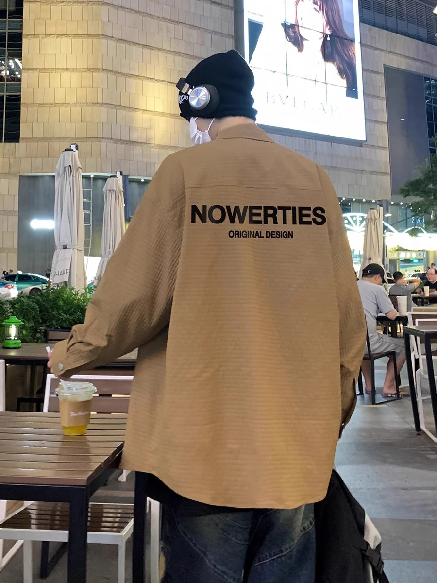 

Мужская винтажная коричневая рубашка-куртка в американском стиле, свободного кроя, с длинным рукавом, для весны и осени, модная повседневная модель