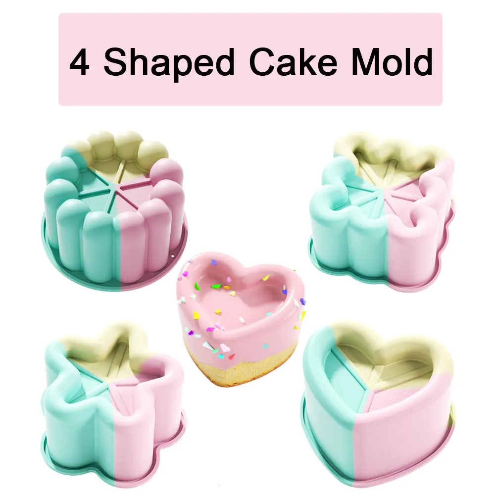 4PCS Silicone Cake Mold Sweet Heart Shaped Round Bake Mold Pudding Cup Chocolate Decorating Tools Making Party Kitchen Supplies