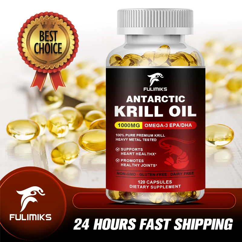 

Antarctic Krill Oil -1000 мг, добавка Omega 3 с EPA, DHA, Astaxanthin и Phospholipids, поддерживает сердце, мозг, суставы и глаз