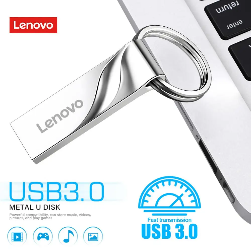 Lenovo-Pendrive USB 3,0 de Metal, Mini unidad Flash de alta velocidad, resistente al agua, 2TB, 1TB, OTG