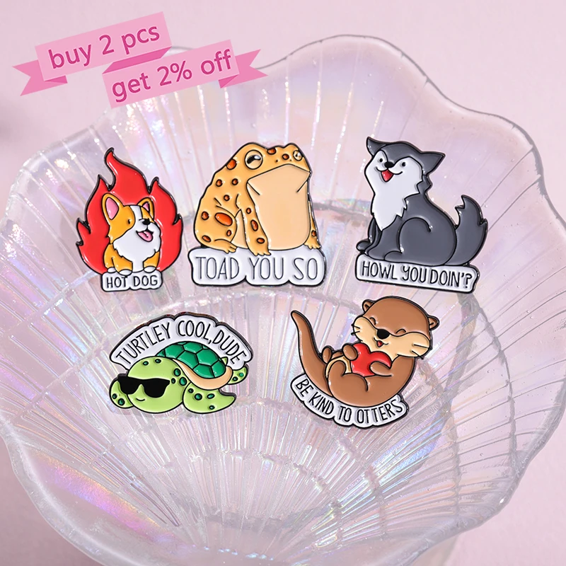 Cute Animals Enamel Pins Custom BE KIND TO OTTERS Brooches Lapel Badges TOAD OTTERS DOG TURTLE Jewelry Gift for Kids Friends