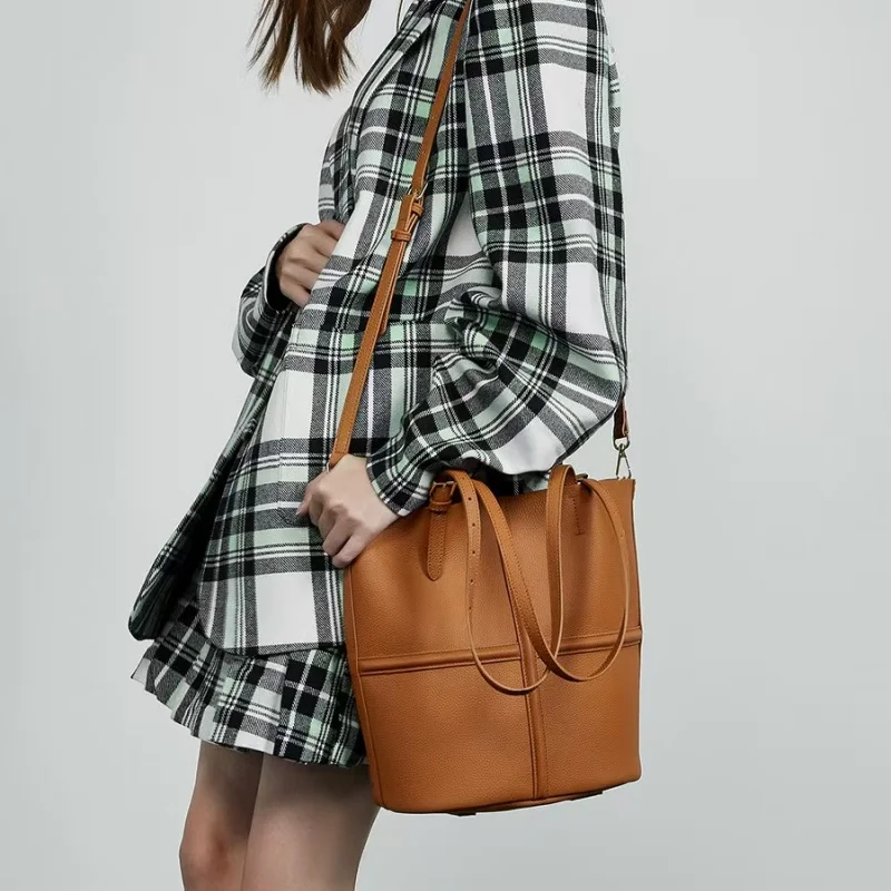 Fashion Handbag Mother-Child Bag Large Capacity Textured Shoulder Bag Top Layer Cowhide Luxury Tote Women's Bag