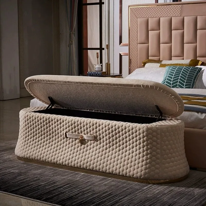 Postmodern light luxury footstool, bed, master bedroom headboard, footrest sofa stool, stainless steel footrest bedside bench,