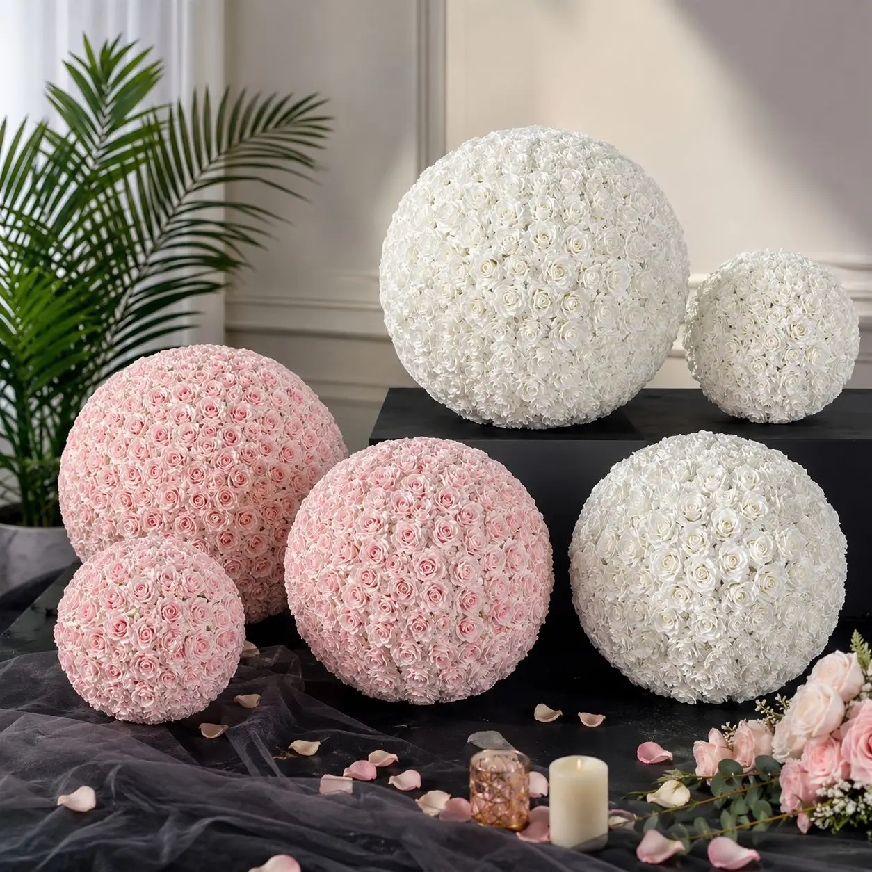 Amazon hot-selling flower ball round wedding decoration semi-round flower ball ornament stage rose simulation flower ball