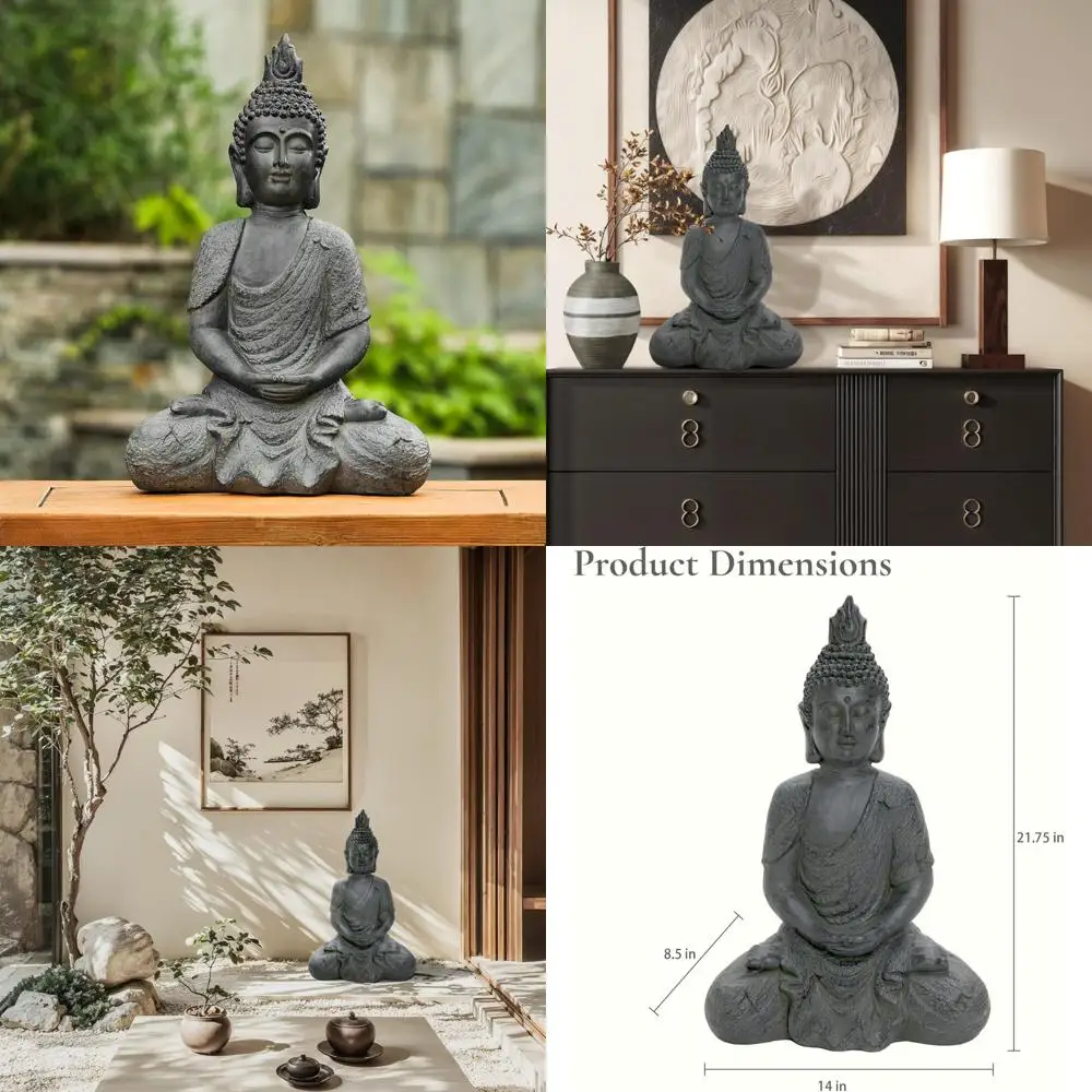 

LuxenHome 22-Inch Fiber Stone Buddha Statue for Outdoor and Indoor Meditation Garden Spaces