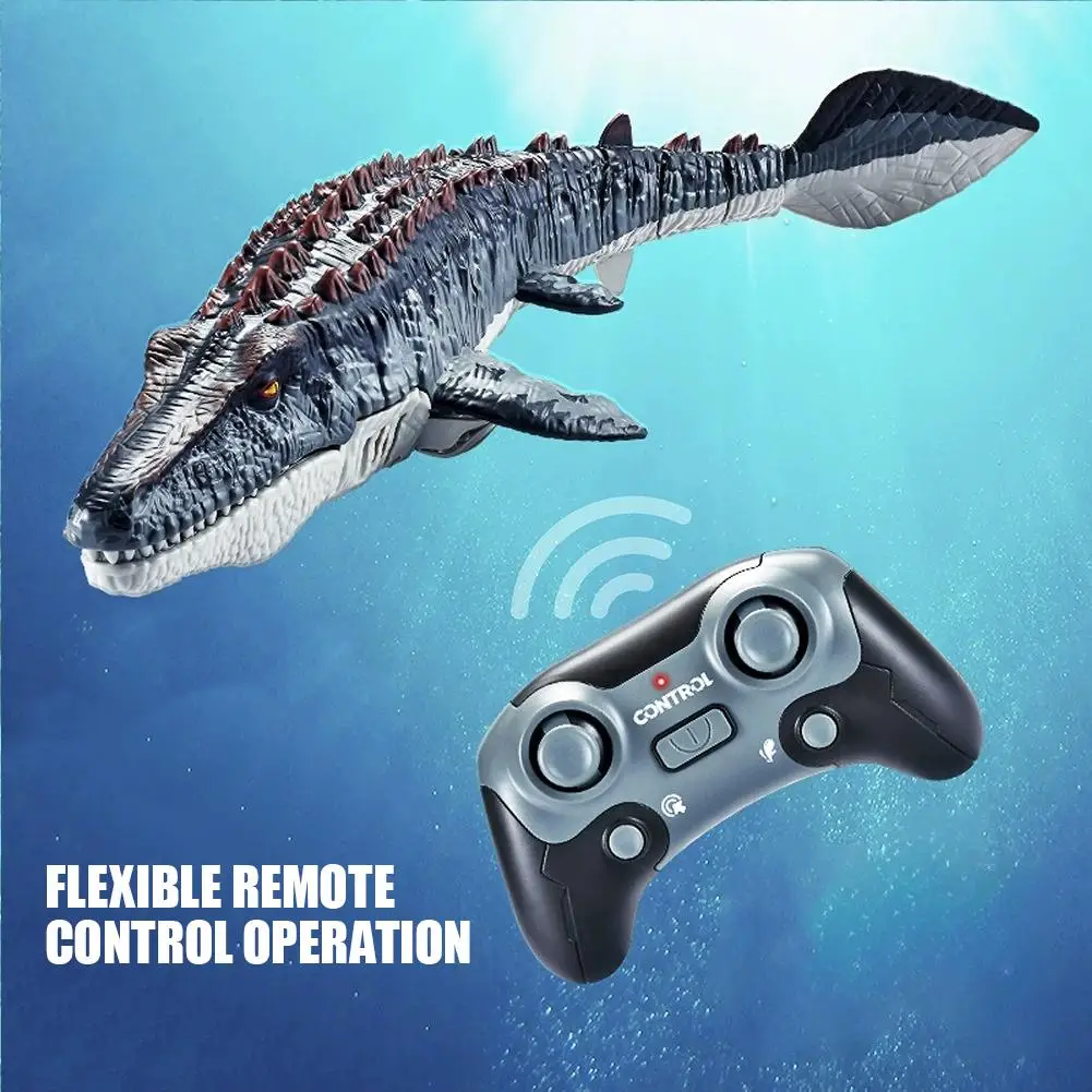 Crianças simulação dinossauro brinquedos de controle remoto balanços de pulverização de água mosasaurus dinossauro água brinquedo do banheiro para meninos t8y1