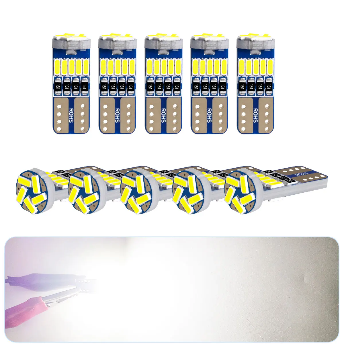 10PCS W5W T10 3014 15Chipsets LED Car Turn Signal Bulbs Lights White/Ice Blue/Pink/Red/Yellow/Blue 12V for Car Reading Lights