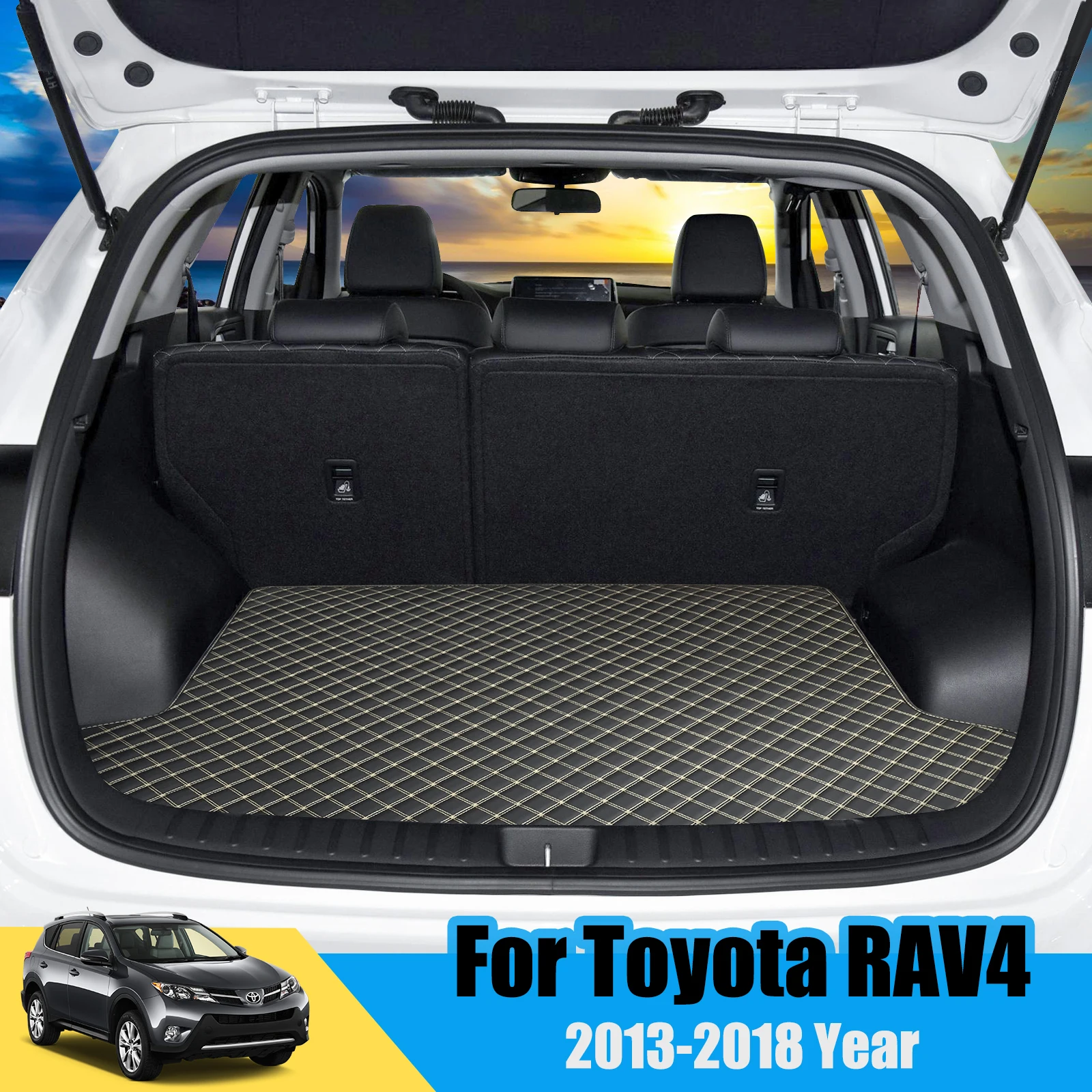 

Leather Trunk Mats for 2013-2018 Toyota Rav4 XA40 Custom Waterproof Boot Carpets Cargo Liner Car Accessories Interior 2017 2016