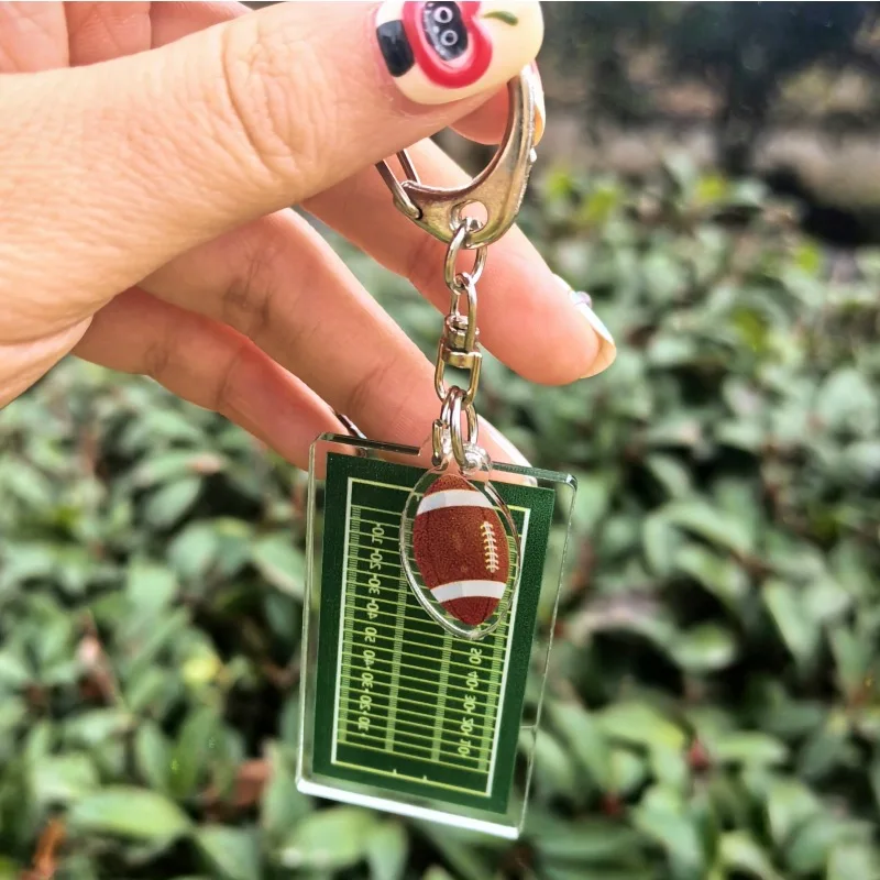 Acrylic Baseball field football field Keychain Double Sided Mini Sports Keyring Bag Pendant Key Chains Souvenir Gift wholesale