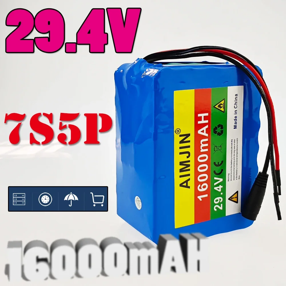 

7S5P 29.4V 16000mAH 18650 Li-Ion Batteries Pack Built-in Smart BMS for Bike Unicycle Scooter Wheel Chair with 29.4V 2A Charger