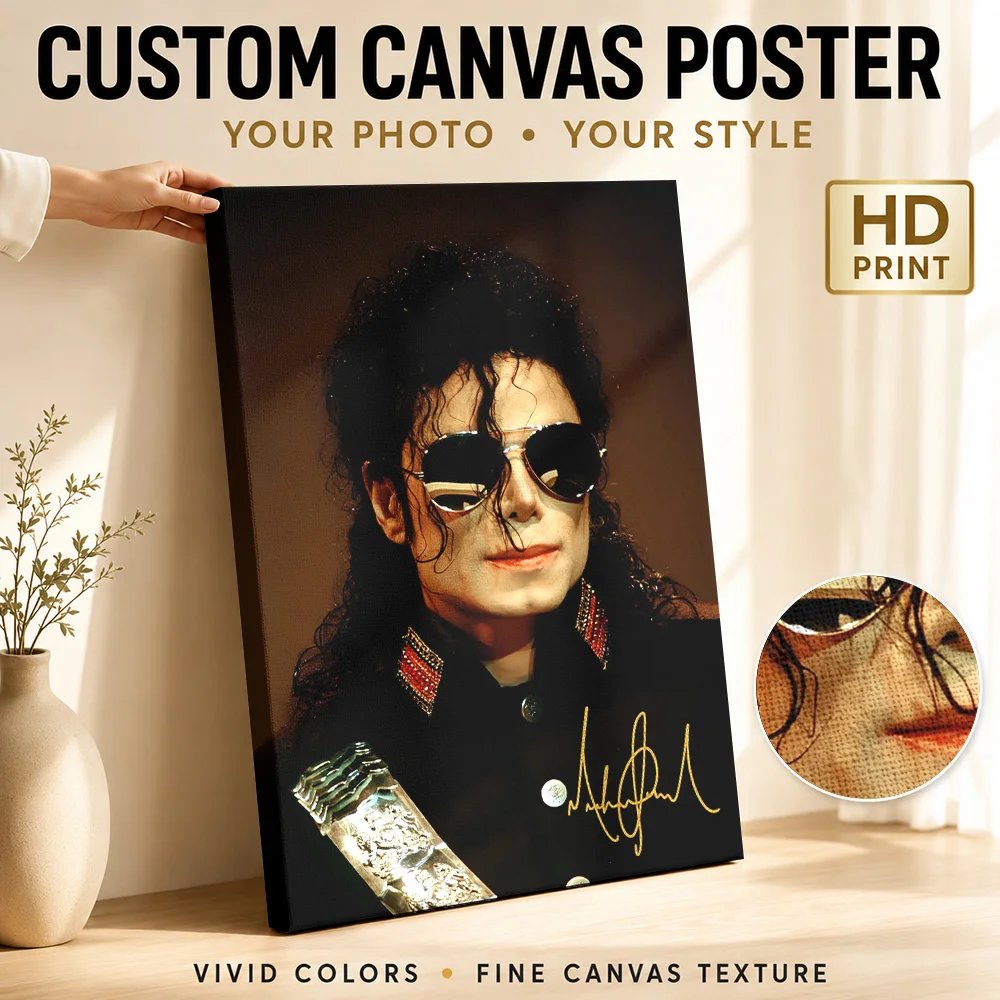 Michael Jackson in Military-style Jacket Framed Canvas Poster Custom Retro Music Wall Art for Studio Decor Gift for Collectors