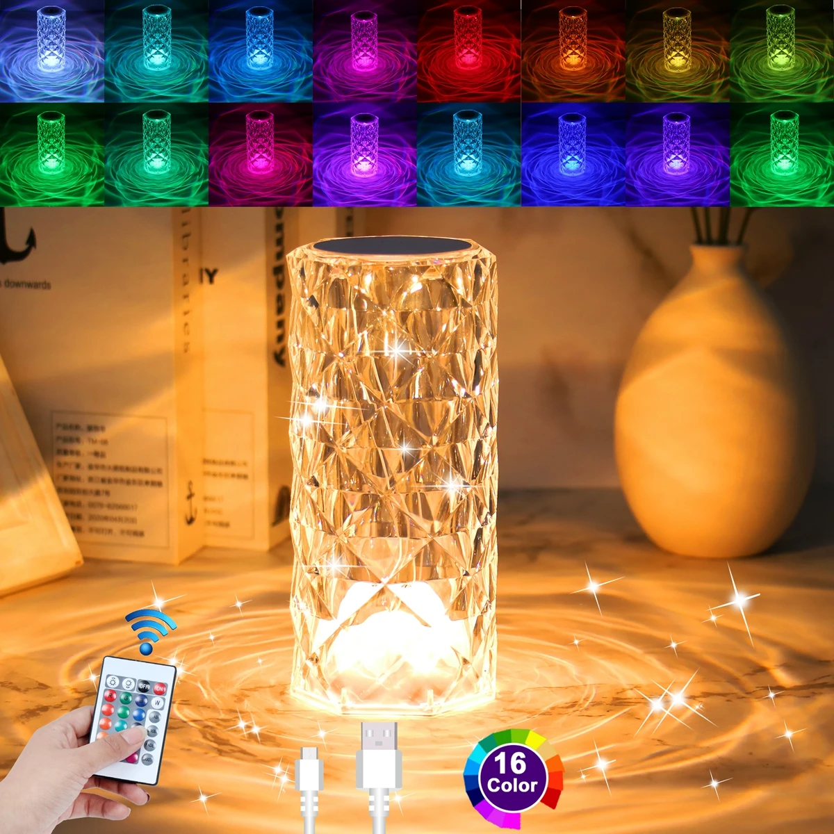 Crystal Table Lamp LED Night Light Touch Adjustable Romantic Diamond Atmosphere Room Christmas Decoration Project Light