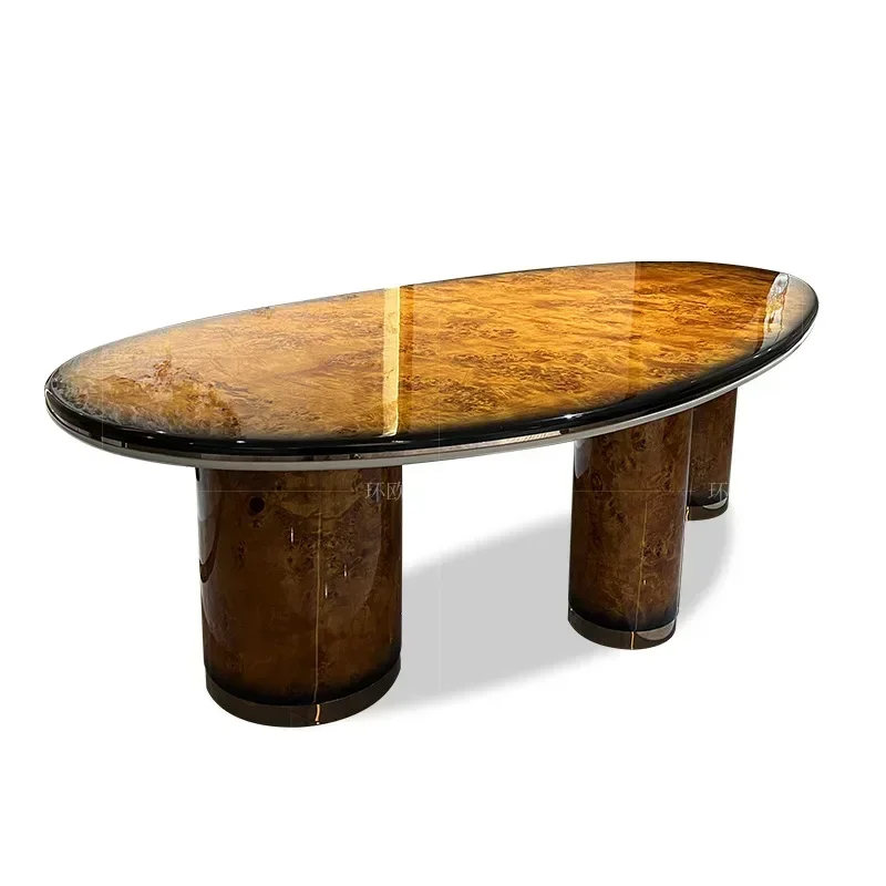 High-end light luxury large flat egg-shaped dining table