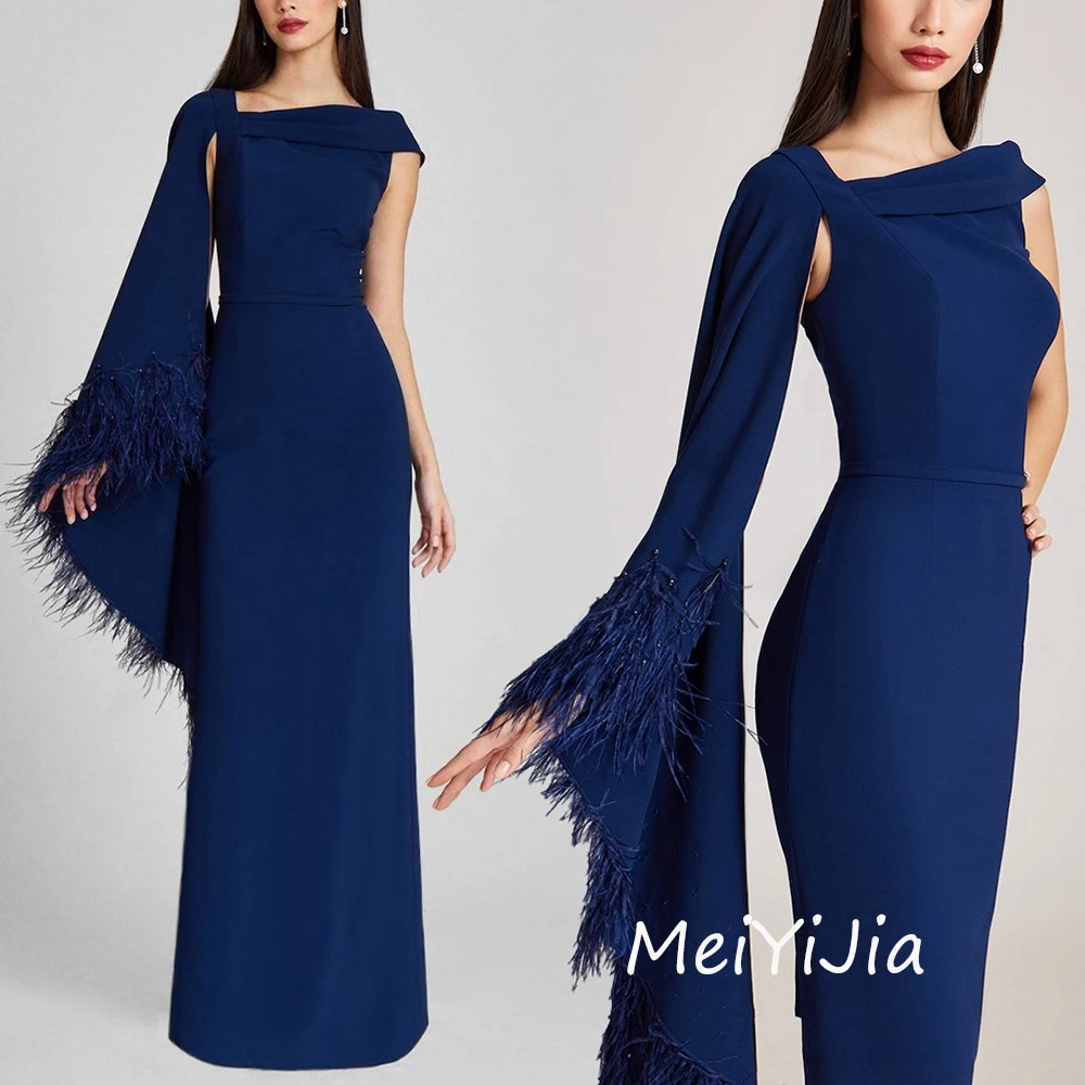 Meiyijia Evening Dress Mermaid Feather Off-the-shoulder Sash Crepe Saudi Arabia Sexy Evening Birthday Club Outfits Summer 2024