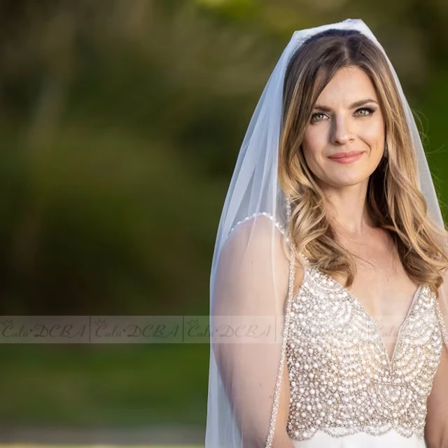 Wedding Veil Elegant Pearls Edge White Ivory Bridal Veil With Comb 1 Tier Hand Sewn Elegant Fingertip Chapel Custom Veil