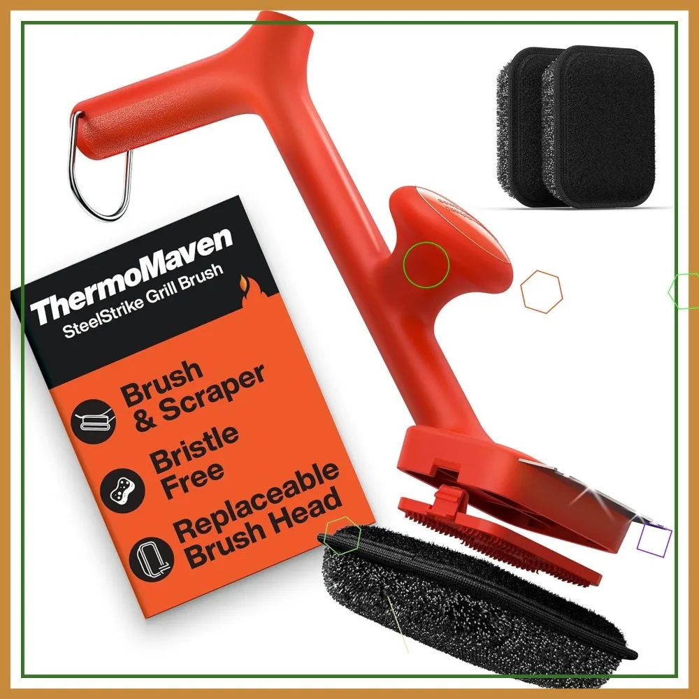 

Bristle-Free Grill Brush with Steam Cleaner, Scraper & 3 Heads for Porcelain/Gas/Charcoal BBQ