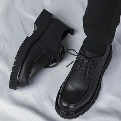 Men Casual Large Toe Original Black Platform Business Thick Bottom Dress Shoes Men Gentleman Outdoor Patent Leather Safety Shoes