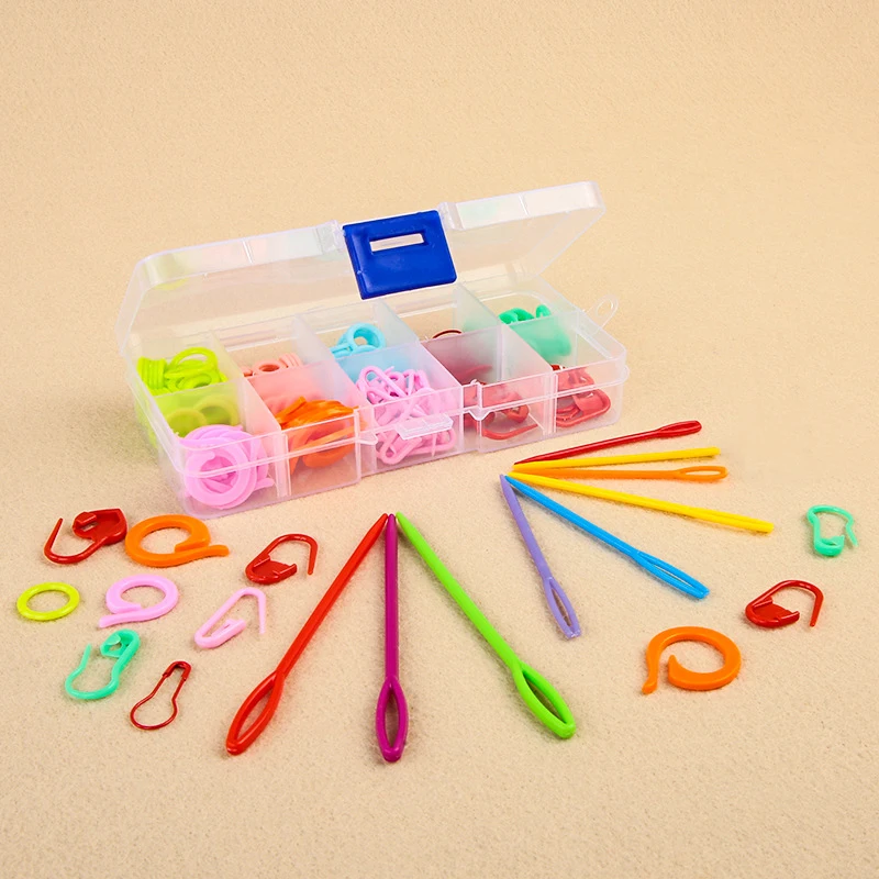 Knitting Tool Kit Crochet Locking Stitch Markers Large Eye Plastic Weaving Needles DIY Handmade Knitting Accessories Storage Box