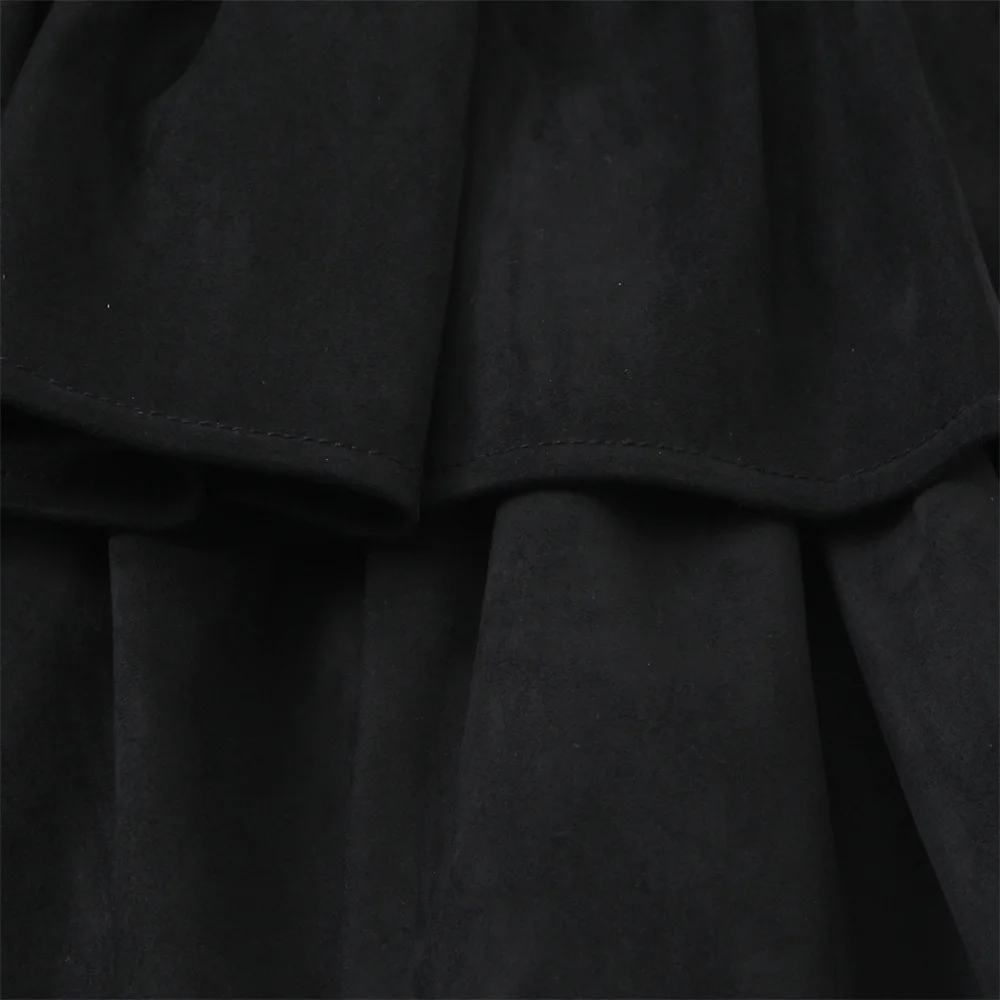 Outono novo vestido curto feminino em camadas de camurça decorativa com efeito de textura