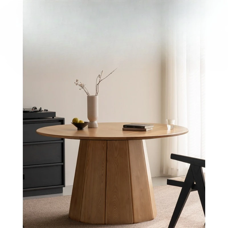 Solid wood dining table restaurant log style round dining table ash wood