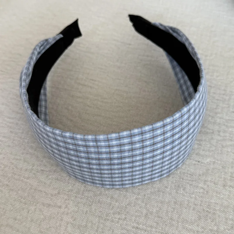 Retro Blaues Karo-Breitband, modisches Haaraccessoire für Mädchen, vielseitiges, schmales Haarband, hochintelligent – Detail 9
