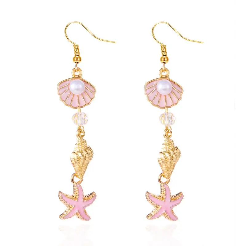 Mode Oceaan Stijl Shell Zeester Oorbellen Voor Vrouwen Boho Retro Emaille Zeeschelp Conch Dangle Oorbellen Beach Party Sieraden