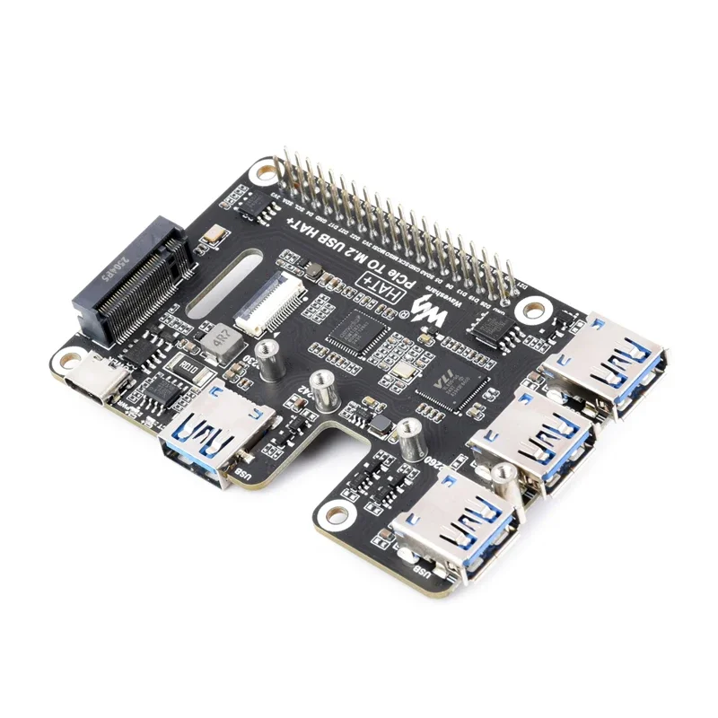 Waveshare PCIe TO M.2 USB HAT Raspberry Pi 5 PCIe to 4-CH FFC Expansion Board PCIe HAT Pi5 4 Channels PCIe To USB 3.2 Gen1