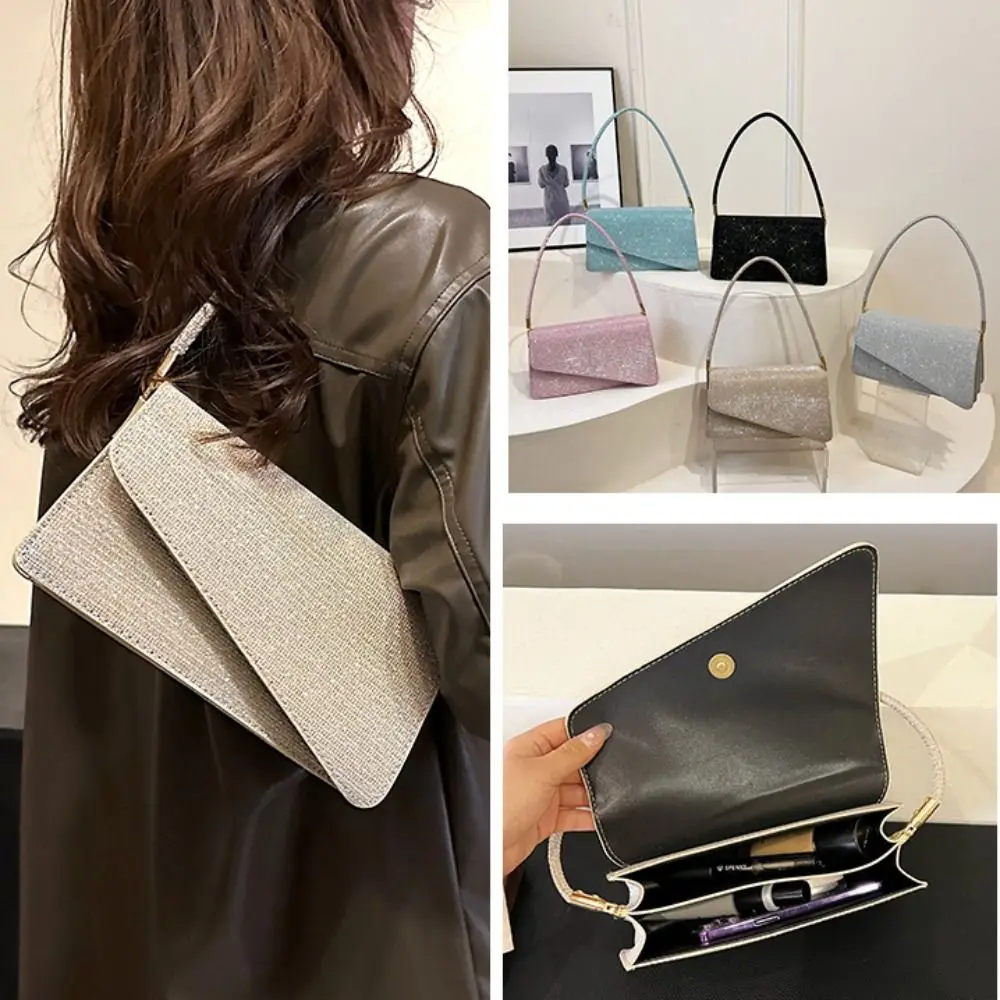 

Elegant Sparkling Evening Banquet Bag PU Glitter Rhinestone Handbag Shoulder Bag Large Capacity Ladies Underarm Bag Wedding