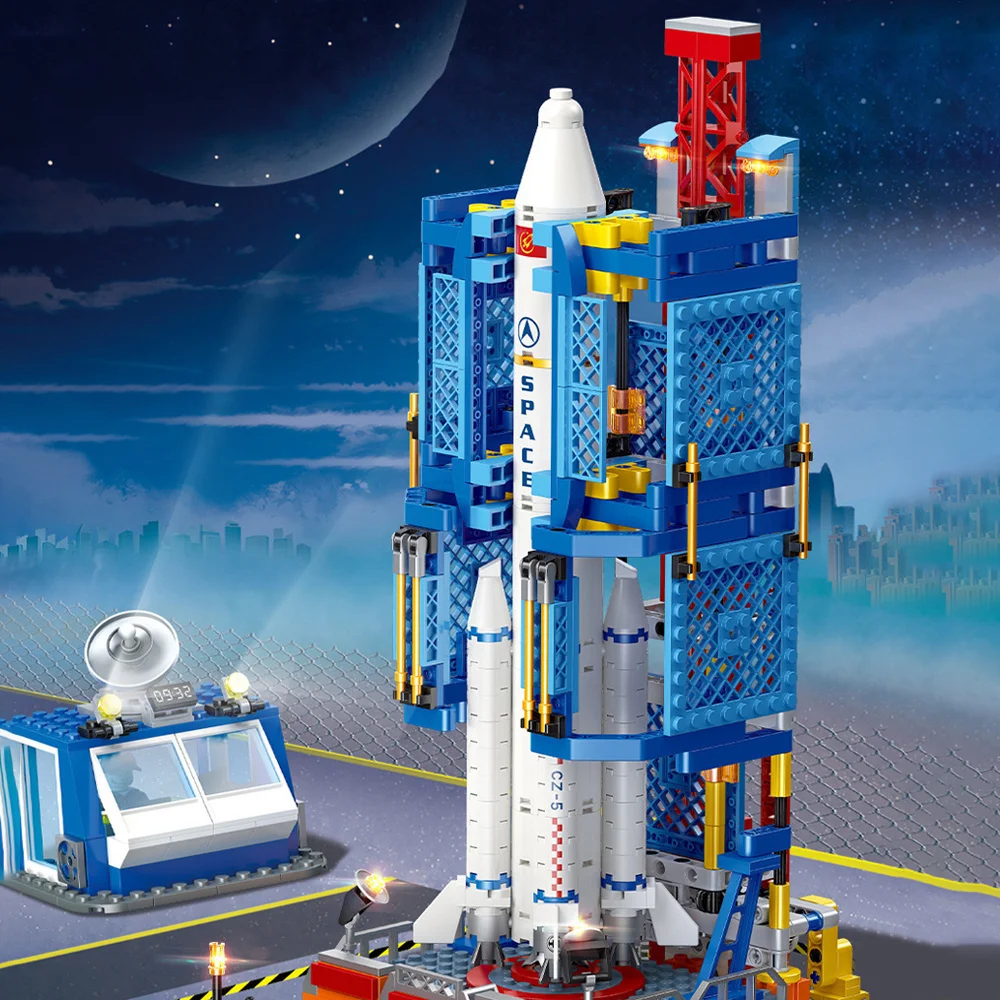 creatieve expert ruimte stad Spaceport Center moc Bouwsteenmodel speelgoedcadeaus Kerstmis 668-delig