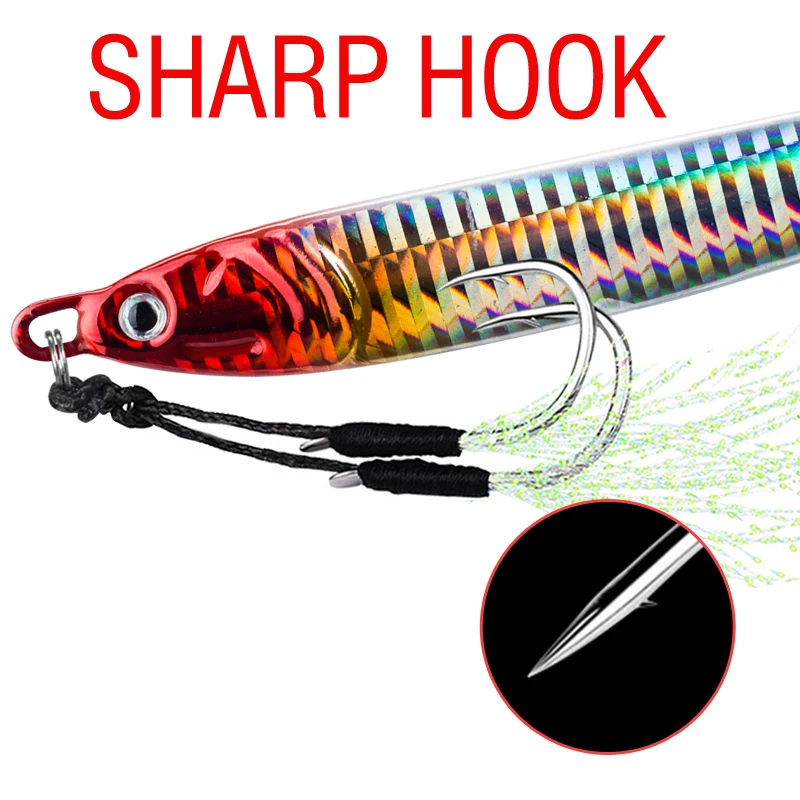 7Pcs 40g 60g 80g 100g Luminous Fast Jigging Casting Lure 7Colors Fishing Metal Jig Bait With Double Assist Hook