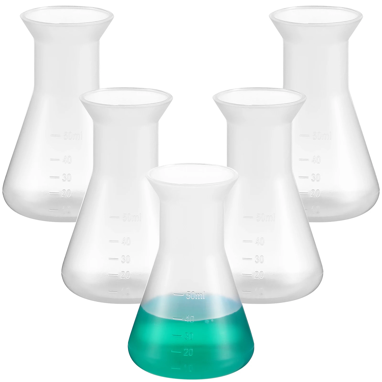 

5 pcs Plastic Erlenmeyer Flask 50ml Conical Bottles Laboratory Experiment Clear PP Standard Scale Teaching Equipment