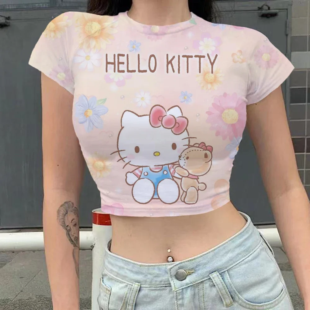 Oversized T-Shirt Hello Kitty Summer Women's T-Shirt Y2K Clothes Fashion Cartoon Top Party Cartoon Print High Quality Dry