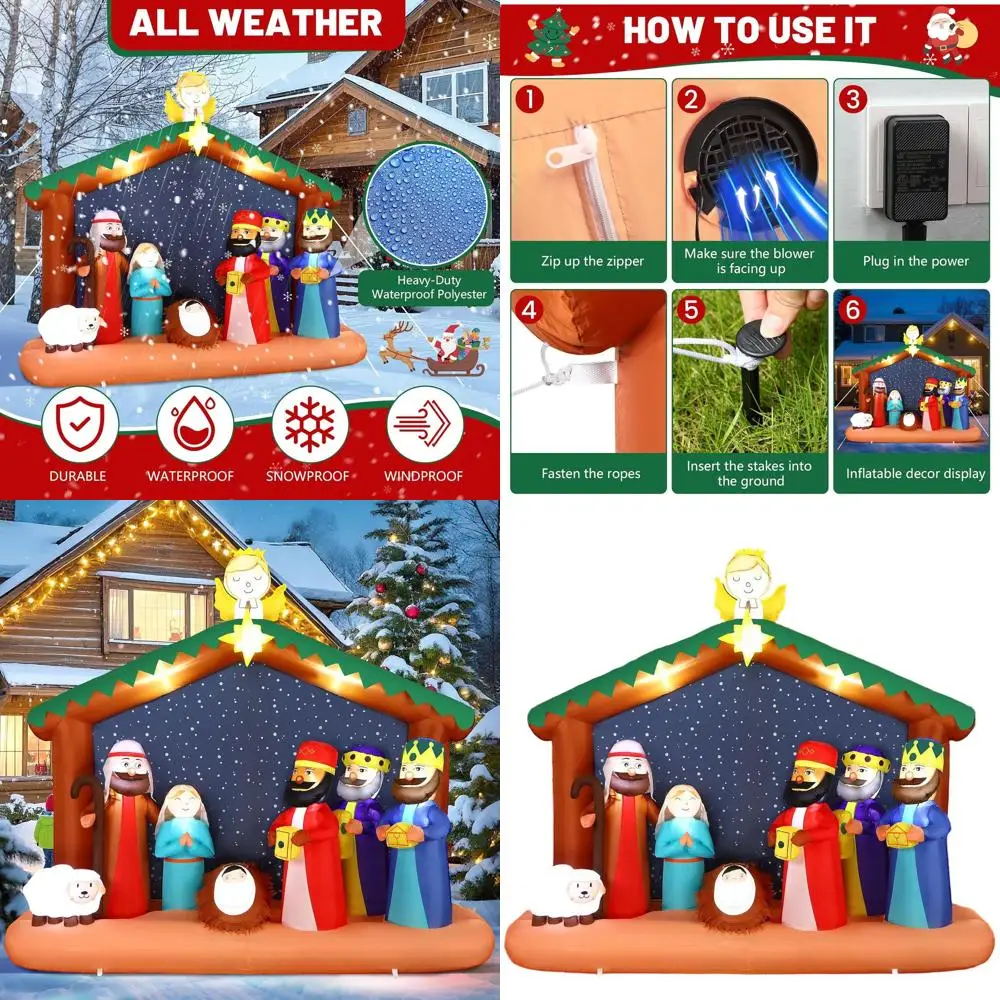 

Outdoor Christmas Nativity Scene Inflatable with LED Lights, Large Lawn Decoration for Indoor/Outdoor Holiday Celebrations